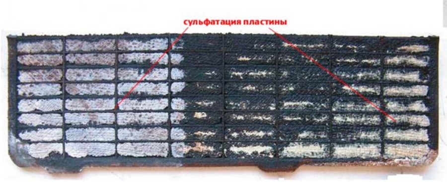 Внешний вид пластины с сильной сульфатацией